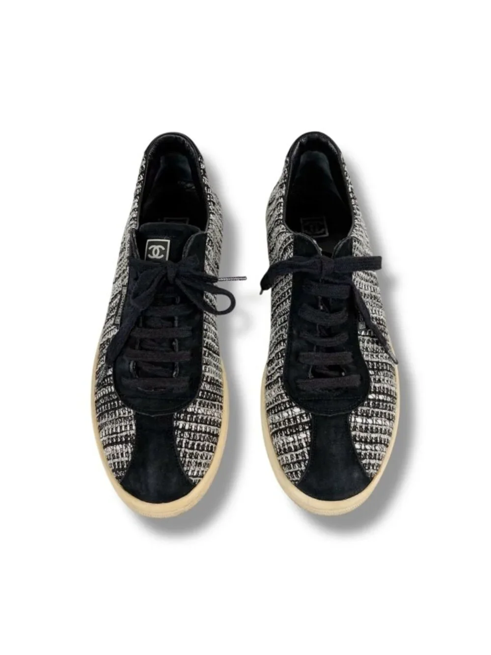 Chanel Tweed Low Cut Sneakers Black CC Logo 39